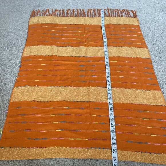 Handwoven Striped Wrap Scarf Orange Colorful Fringe Lightweight Boho 27X76" - Picture 8 of 9